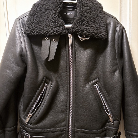 Brand new Kooples Sherpa leather biker jacket - Picture 1 of 6